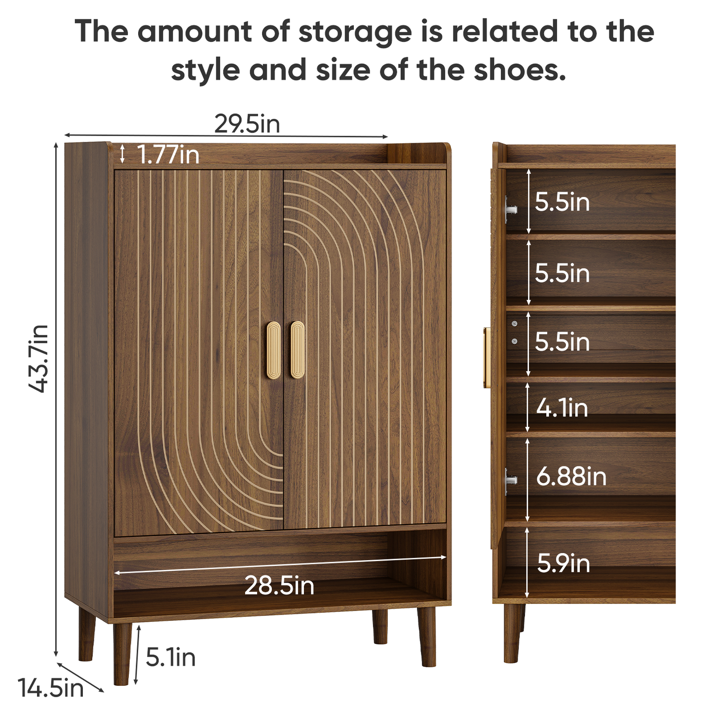 Smuxee Wooden Shoe Organizer Cabinet with 7-Tier Adjustable Shelves,Entryway Shoe Storage for Shoes,Heels,Boots,Slippers,Walnut