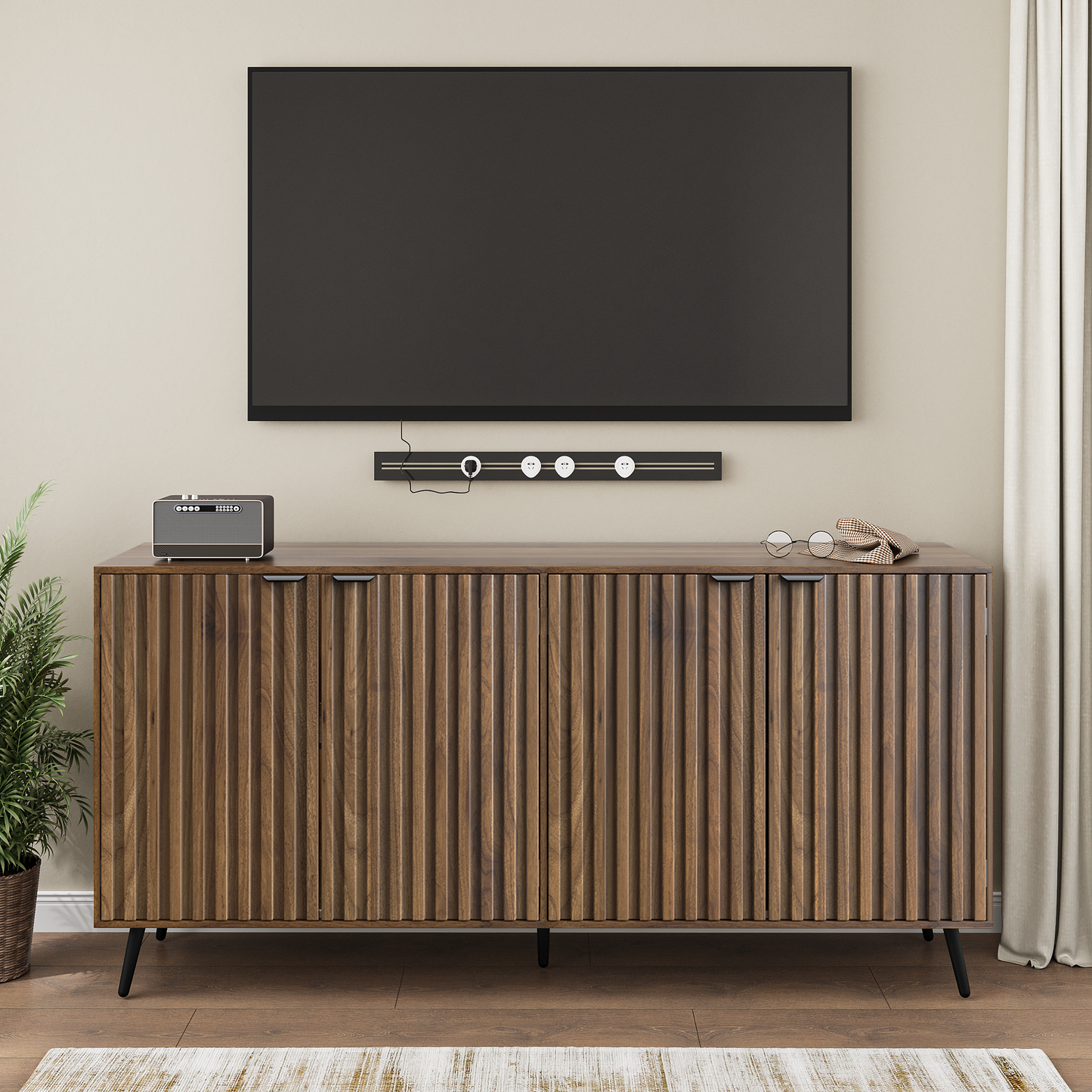 Smart FENDEE Sideboard Buffet Cabinet with Adjustable Shelf and 4 Doors,Living Room,Kitchen,Walnut