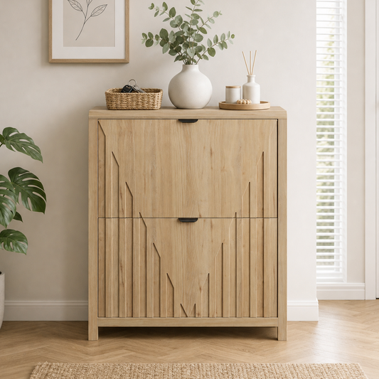 Algherohein 2 Flip Drawer Shoe Storage Cabinet, Narrow Vertical Hidden Shoe Rack Cabinet for Entryway & Hallway