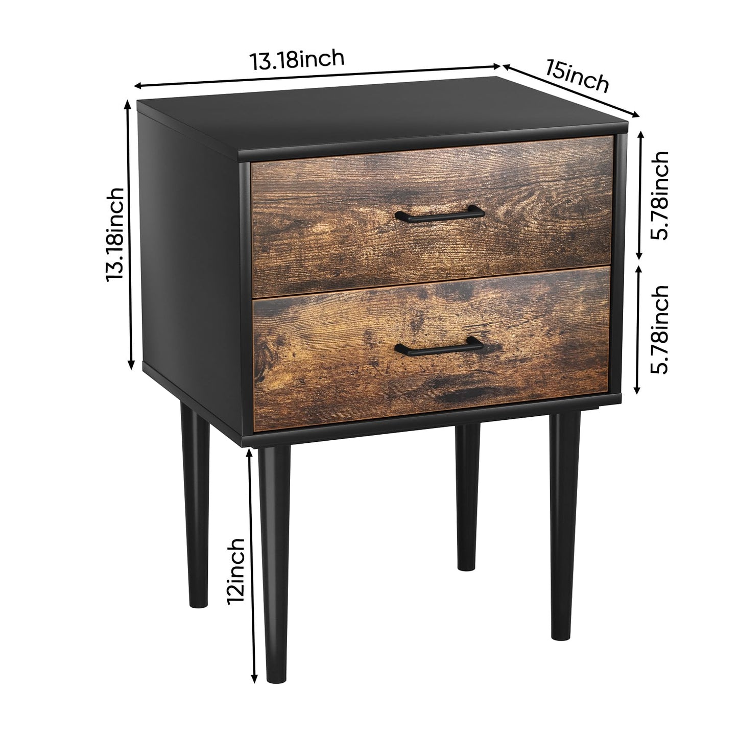 Algherohein Classic Morden Nightstand with 2 Drawers for Bedroom