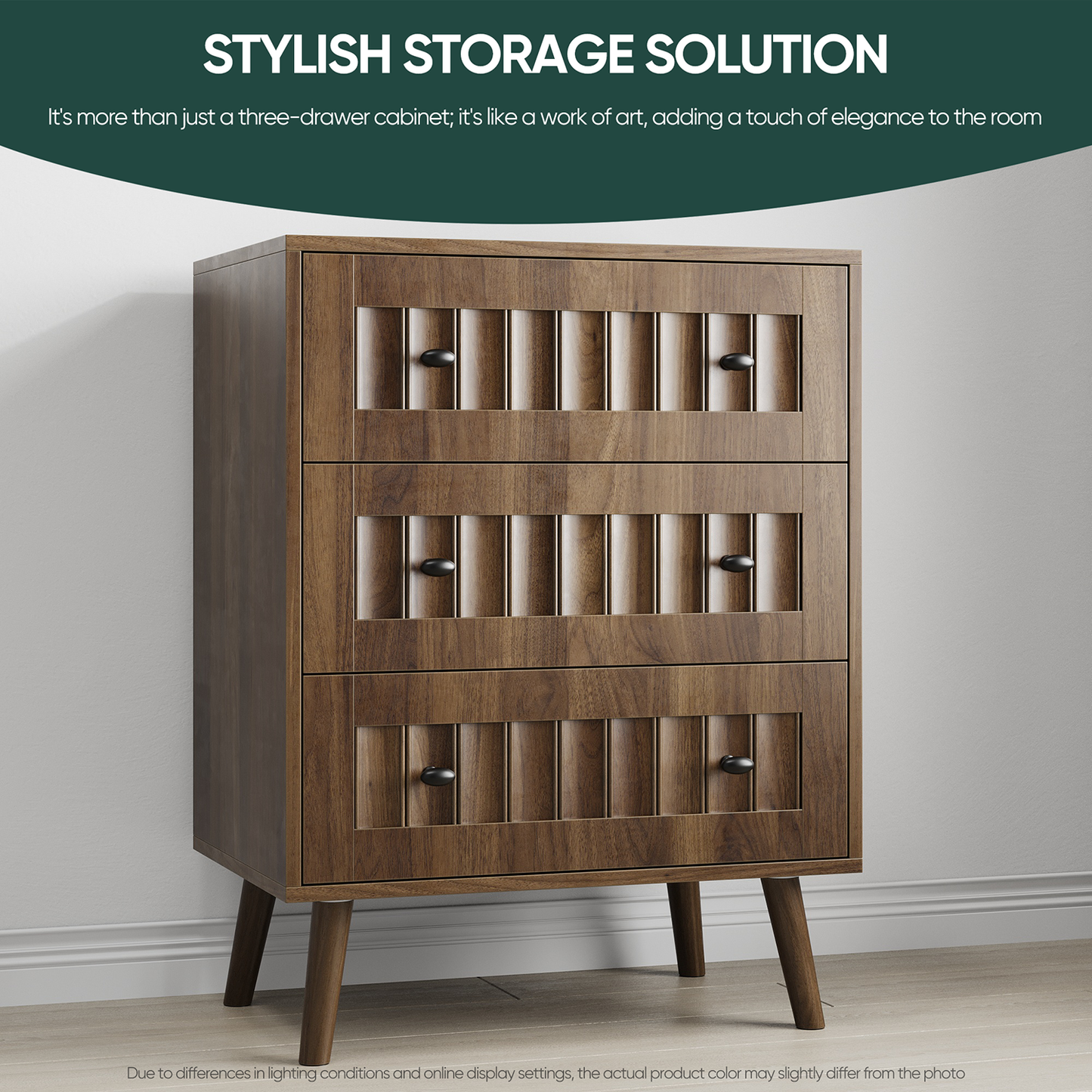 Semiocthome Modern 3 Drawer Dresser, Chest of Drawer for Bedroom,Wood Storage Dresser, Walnut