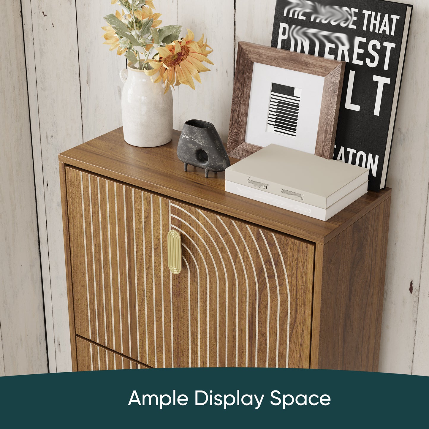Smart FENDEE Shoe Cabinet with 2 Flip Drawers, Shoe Rack for Entryway, Hallway, Living Room, Walnut