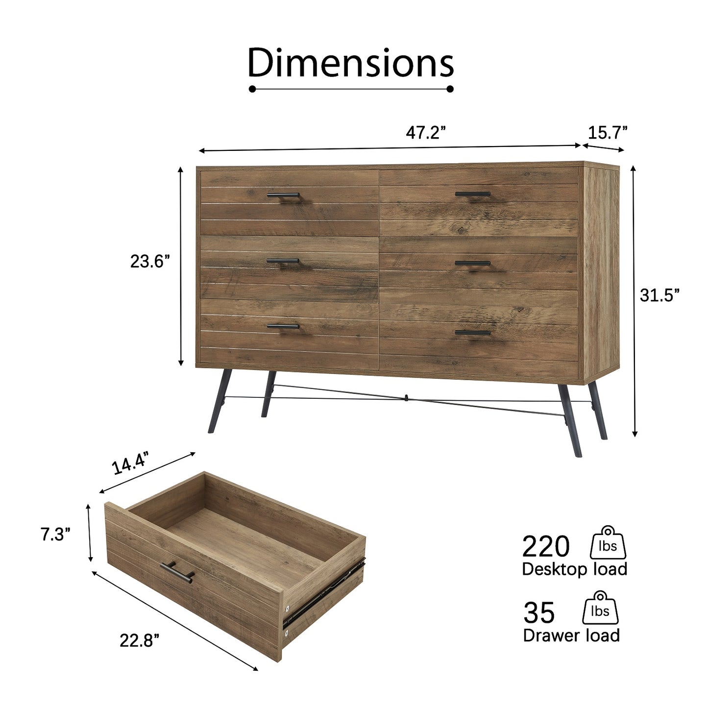 Algherohein Modern Dressers for Bedroom,Chest of 6 Drawers,Storage Cabinet for Living Room
