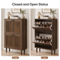 Algherohein Slim Hidden Shoe Cabinet with Fluted Doors, Flip Down Shoe Storage Cabinet Organizer, Freestanding Wood Entryway Shoe Rack