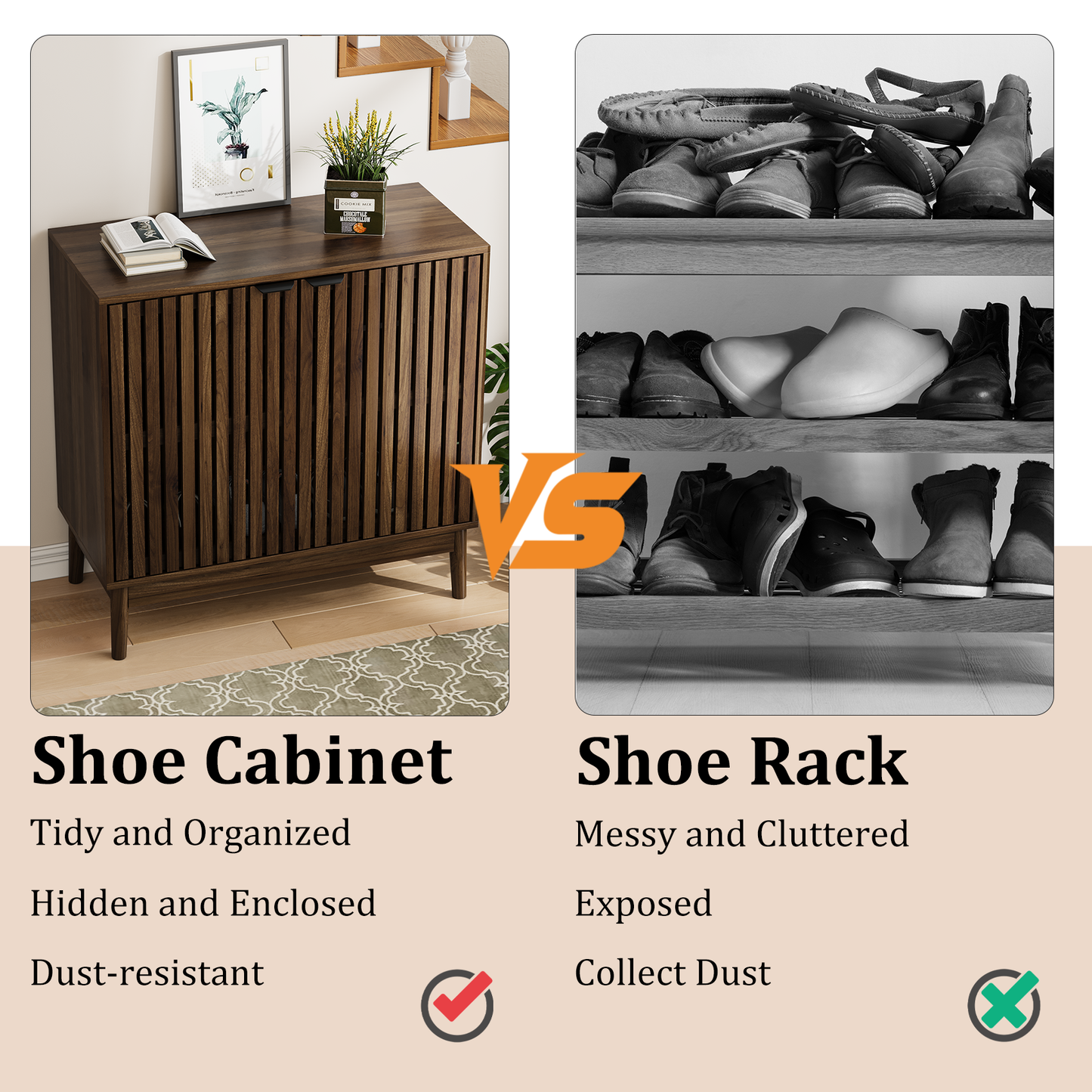 Semiocthome 4 Tiers Shoe Storage Cabinet for Hallway, 2-Door, 16 Pairs Shoe Rack Organizer, Walnut