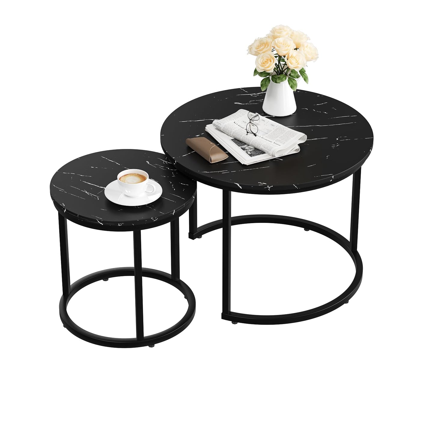 Smuxee Modern Round Wood Nesting Coffee Table Set,End Table for Living Room