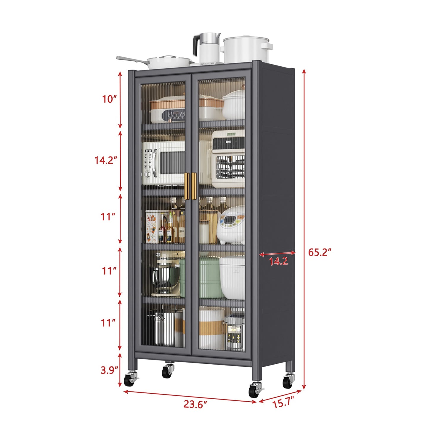 Algherohein Metal Pantry Storage Cabinets with Doors and Shelves,Wheels Kitchen Storage