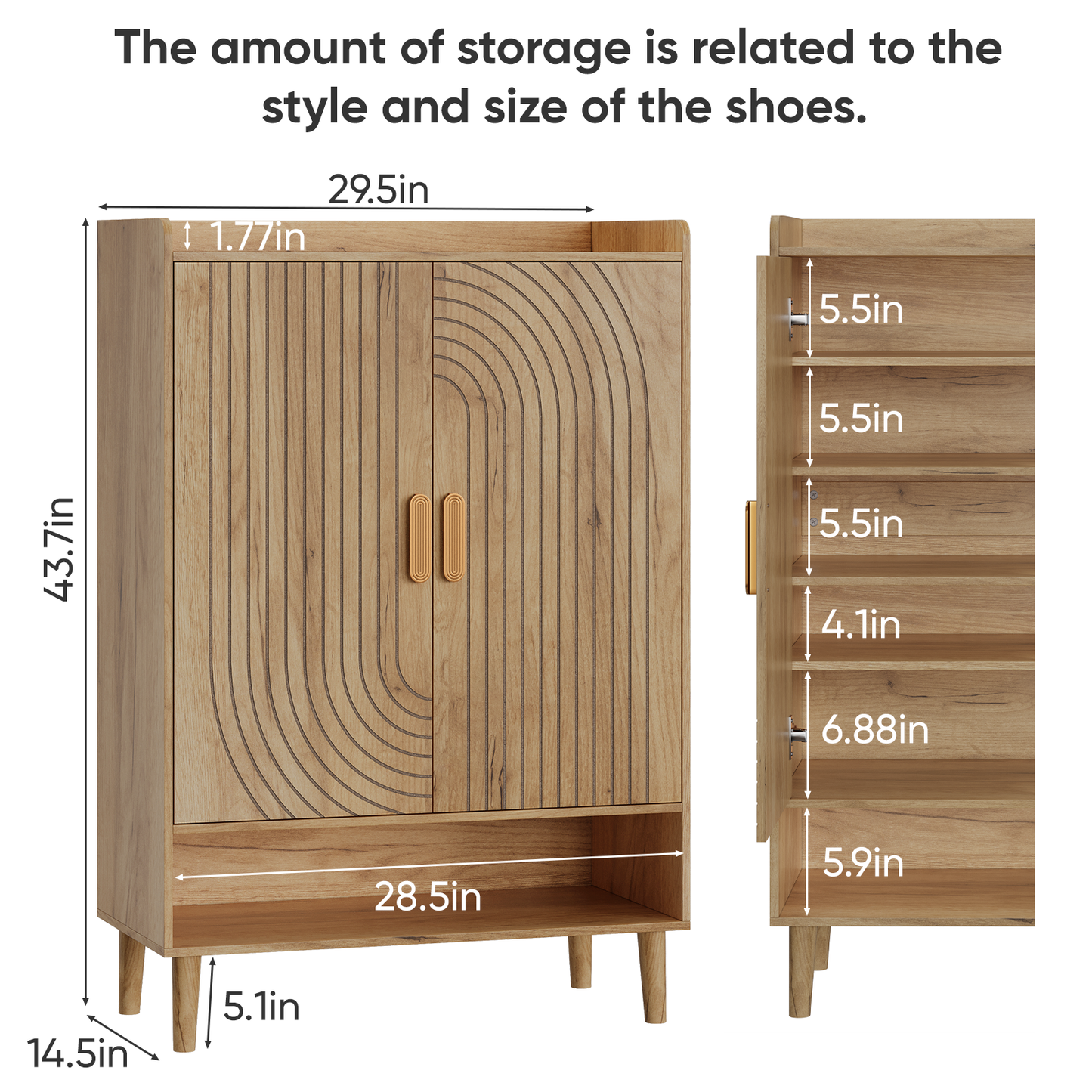 Semiocthome 6-Tier Shoe Cabinet with Line Groove Design and Adjustable Shelves for Entryway, Natural