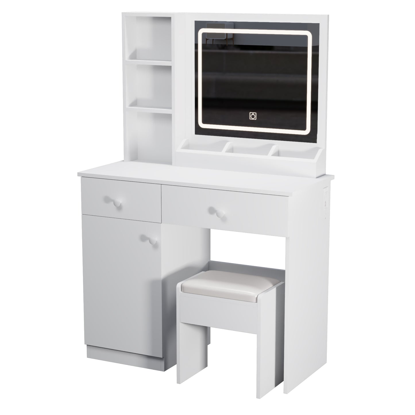 Smart FENDEE Modern Vanity with Makeup Stool Dressing Table with hair dryer holder,Bedroom,White