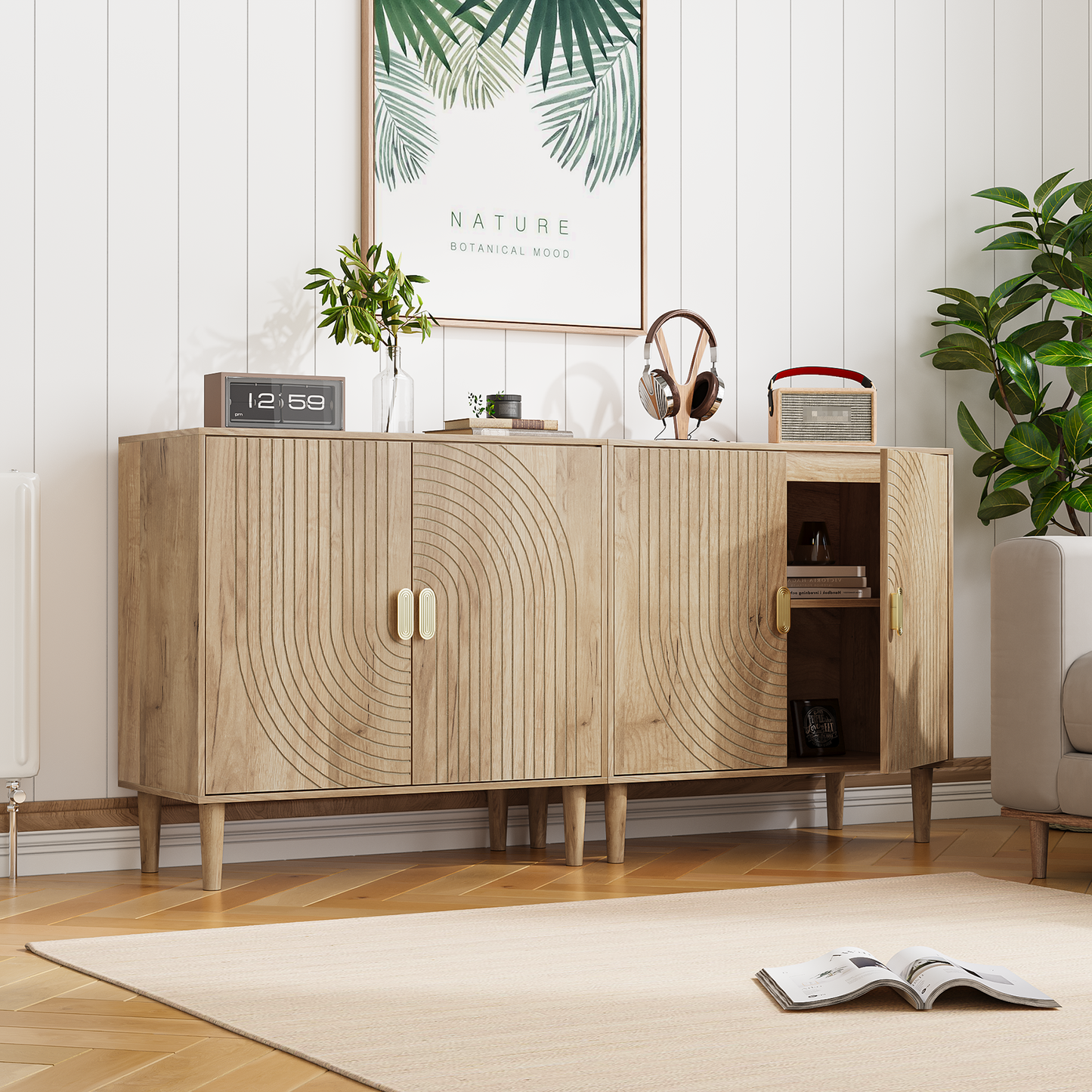 Algherohein Accent Cabinet with Storage, Bathroom Storage Organizer Sideboard Cabinets,TV Stand Coffee Bar for Living Room,Walnut
