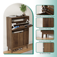 Semiocthome Modern Slim Space Saving Shoe Cabinet 2 Flip Down Slatted Doors 15 Pair Capacity Walnut 23.6 Inch Width