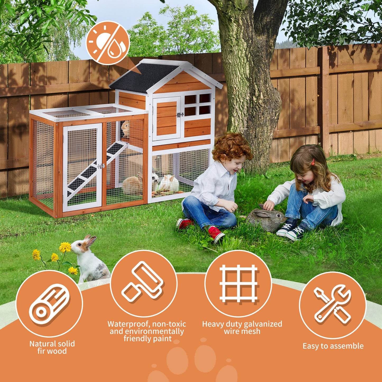 Algherohein Wood and Chicken Wire Hen Chicken Coop Rabbit Hutch Kennels House,Outdoor Nest Box,Brown