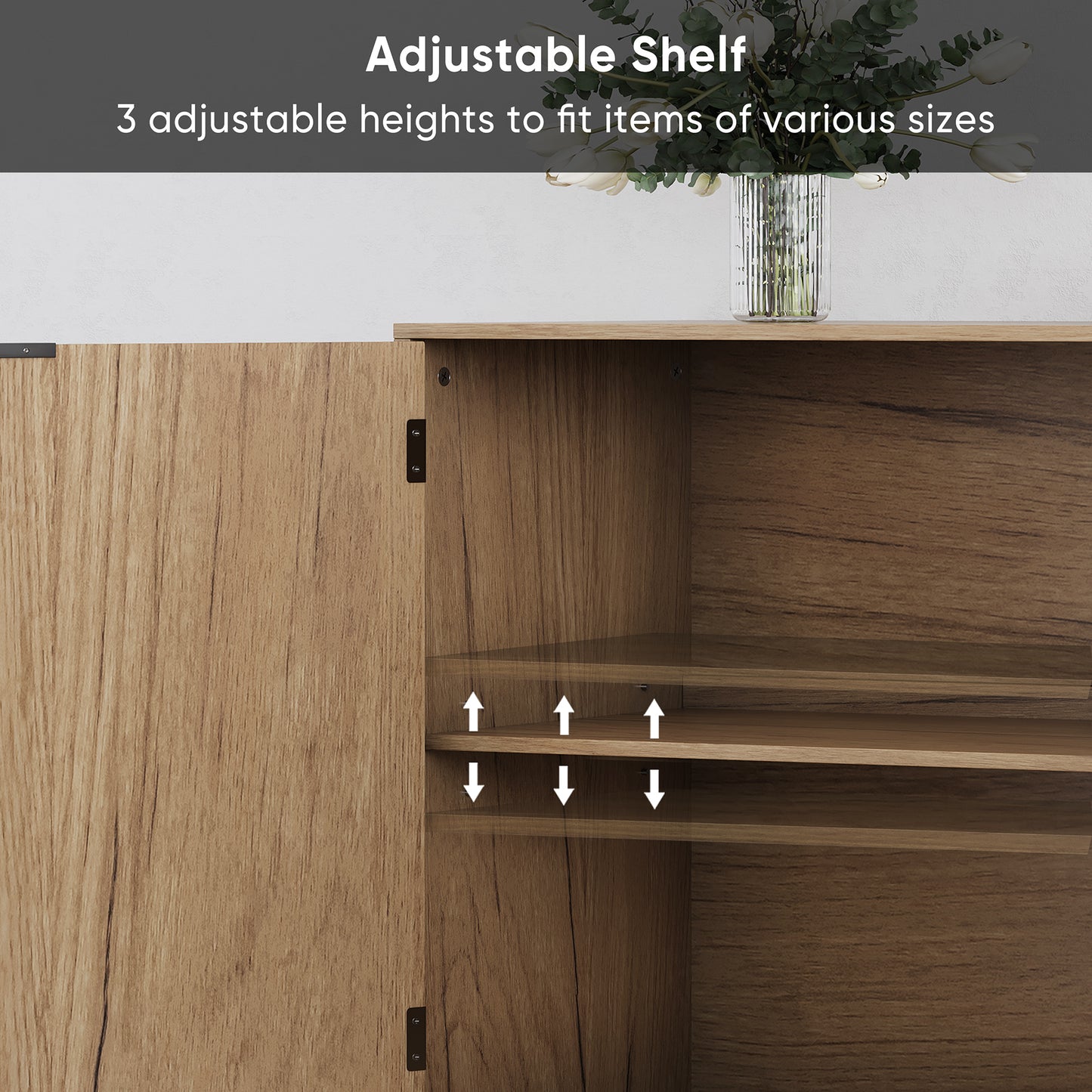 Semiocthome Sideboard Cabinet with 2 Fluted Doors and 1 Adjustable Shelves for Dining Room, Natural