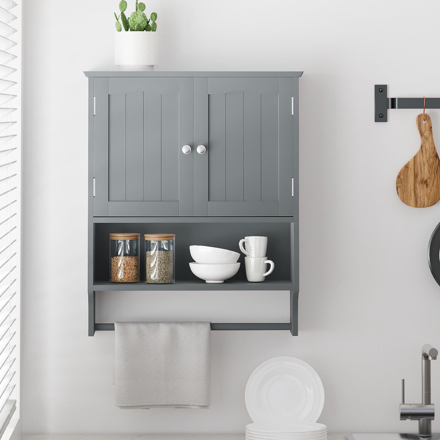 Smuxee Bathroom Storage Cabinets with Doors and Shelves,Towel Bar,over the Toilet Storage