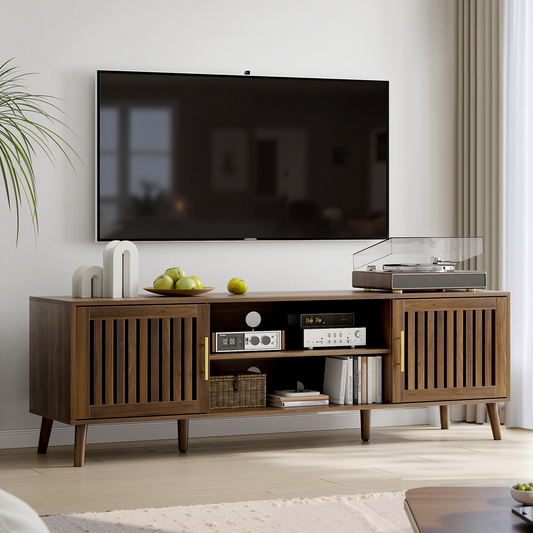 Algherohein TV Console Entertainment Center,65 Inch TV Stand with Adjustable Shelf and Slatted Door