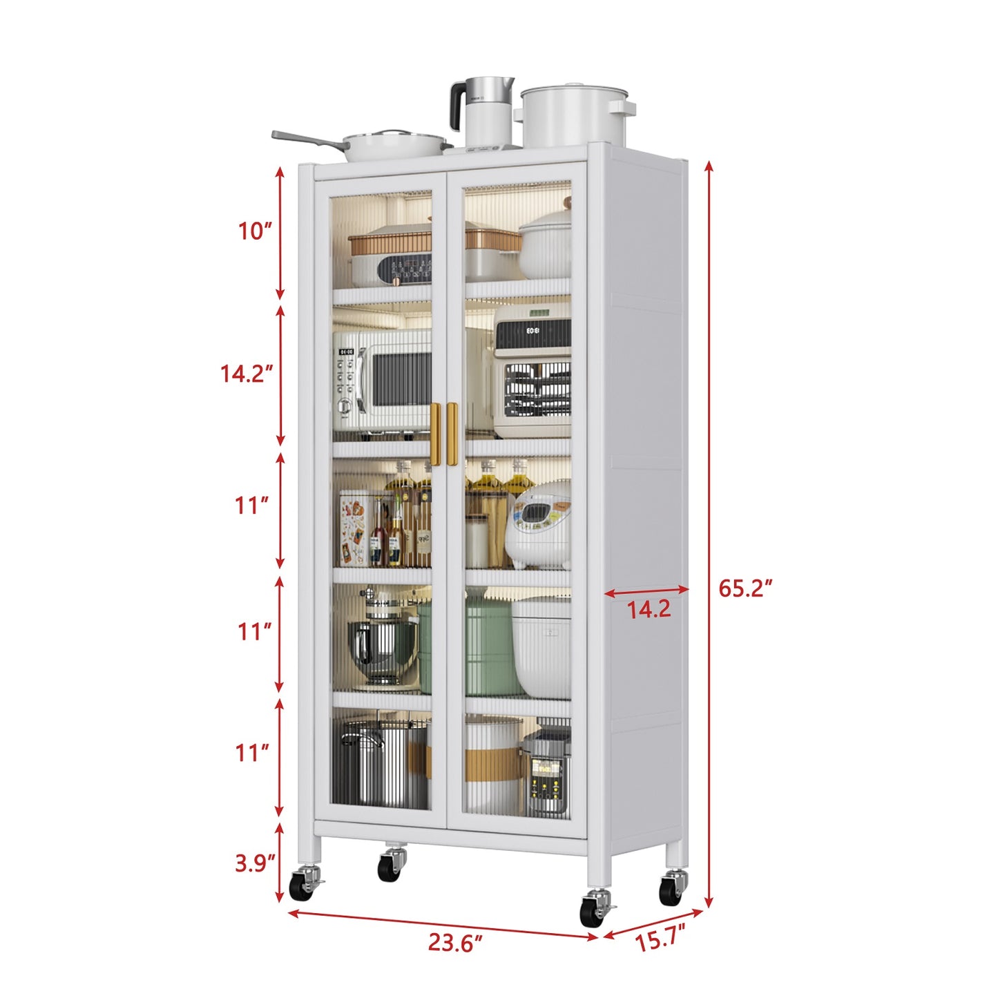 Algherohein Metal Pantry Storage Cabinets with Doors and Shelves,Wheels Kitchen Storage
