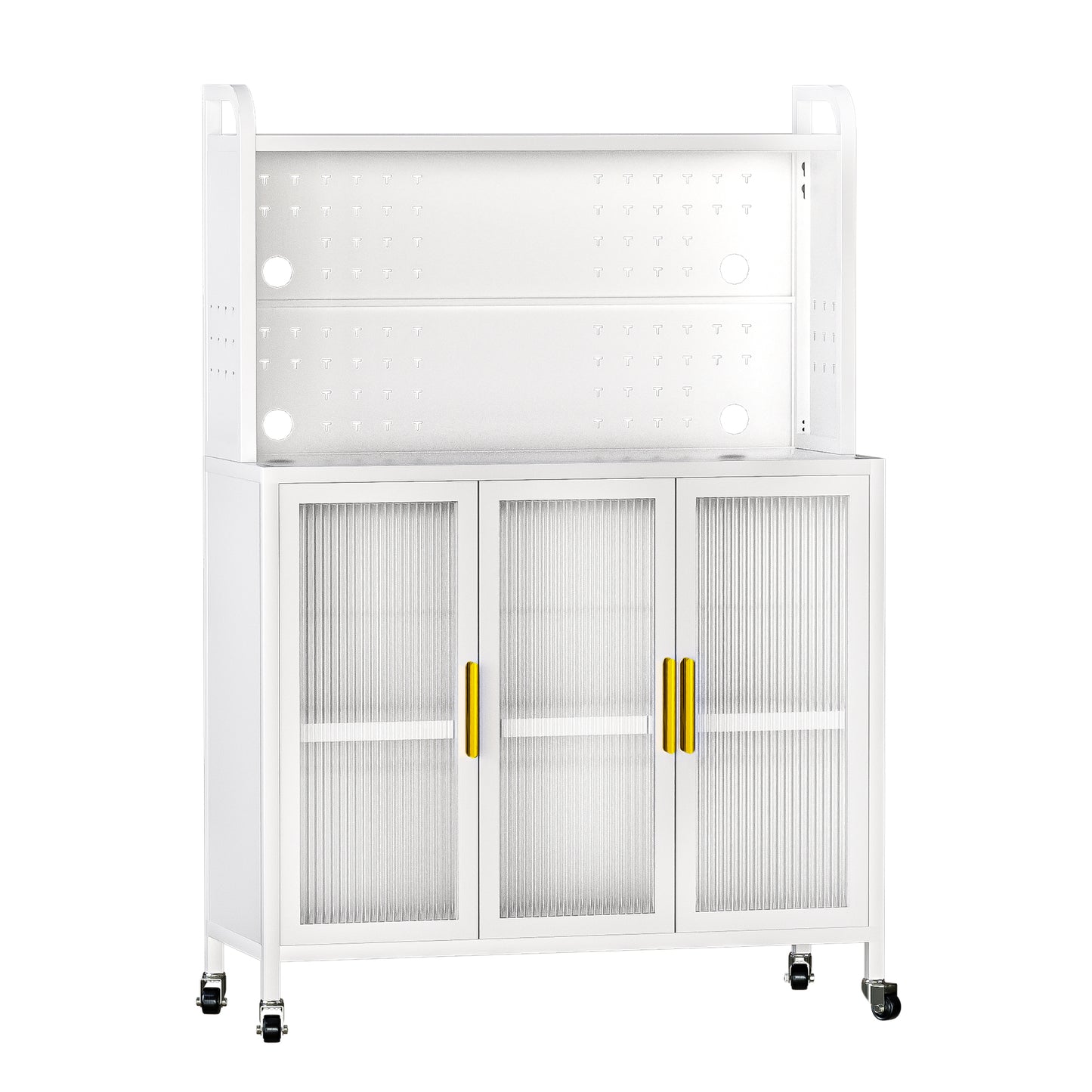 Algherohein Kitchen Pantry Storage Cabinet with Wheels, Transparent Doors and DIY Nail Board