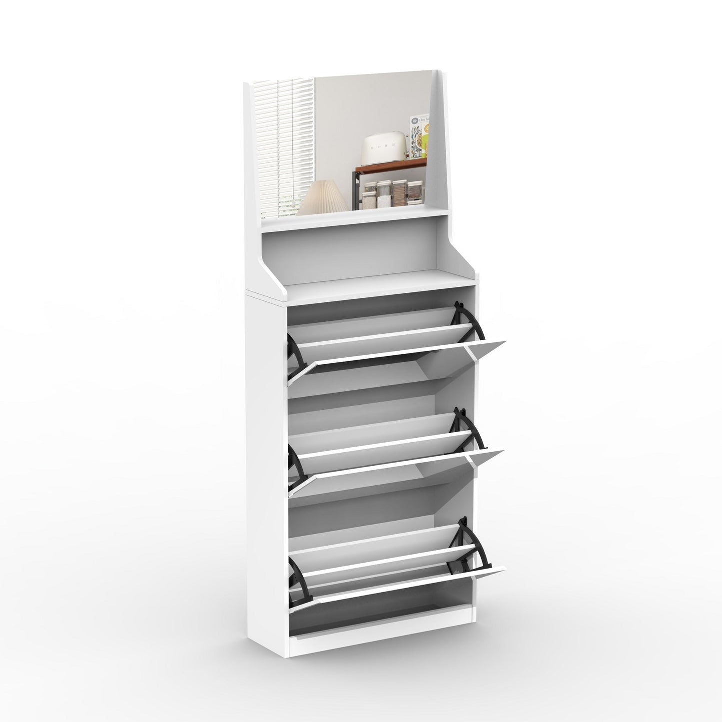 Algherohein Shoe Storage Cabinet with Mirrors,3 Srawers Shoe Rack for Entryway,White