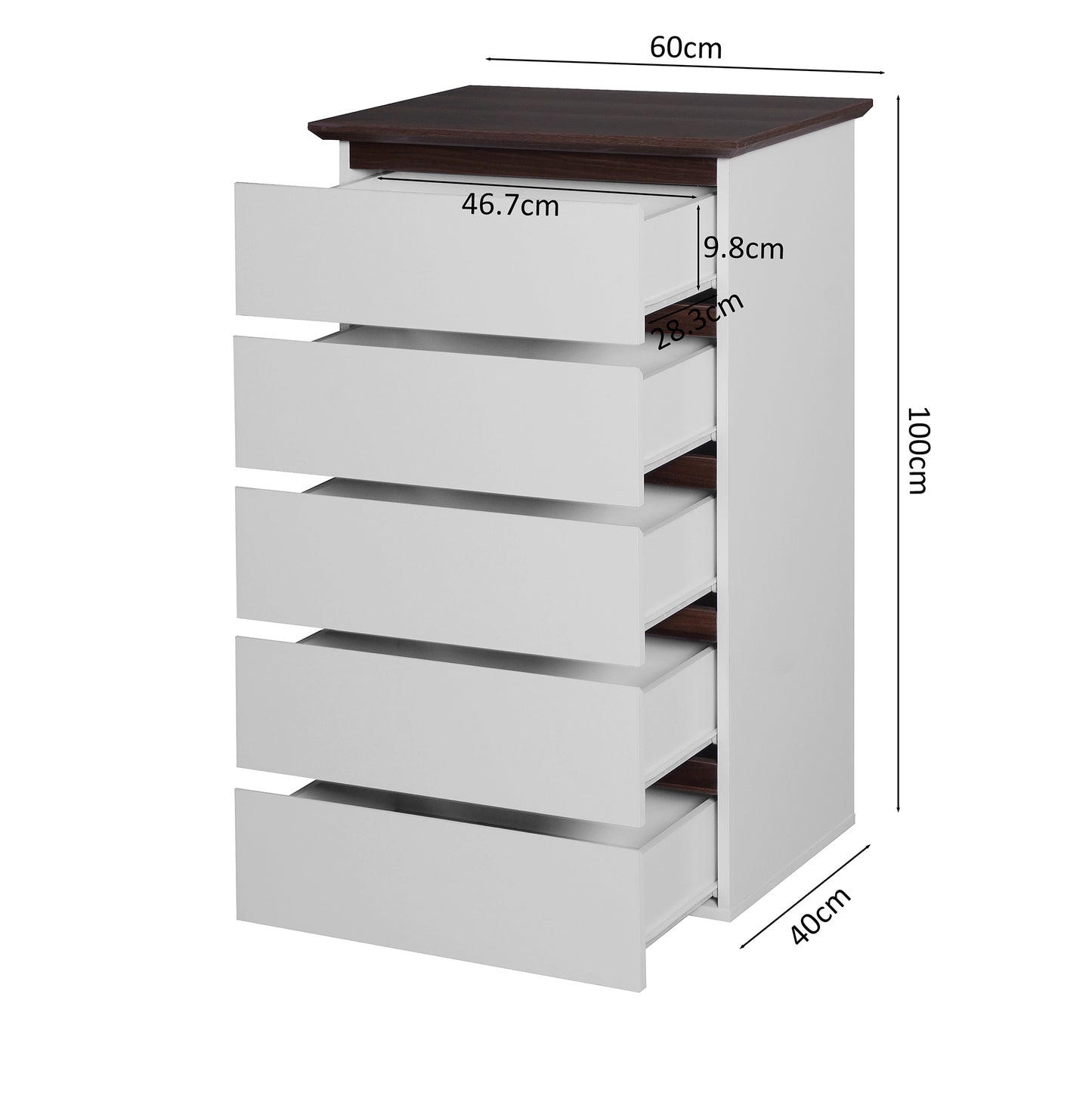 Semiocthome Modern Dresser with 5 Drawers Chest of Drawers for Bedroom, White, 39.37" Tall