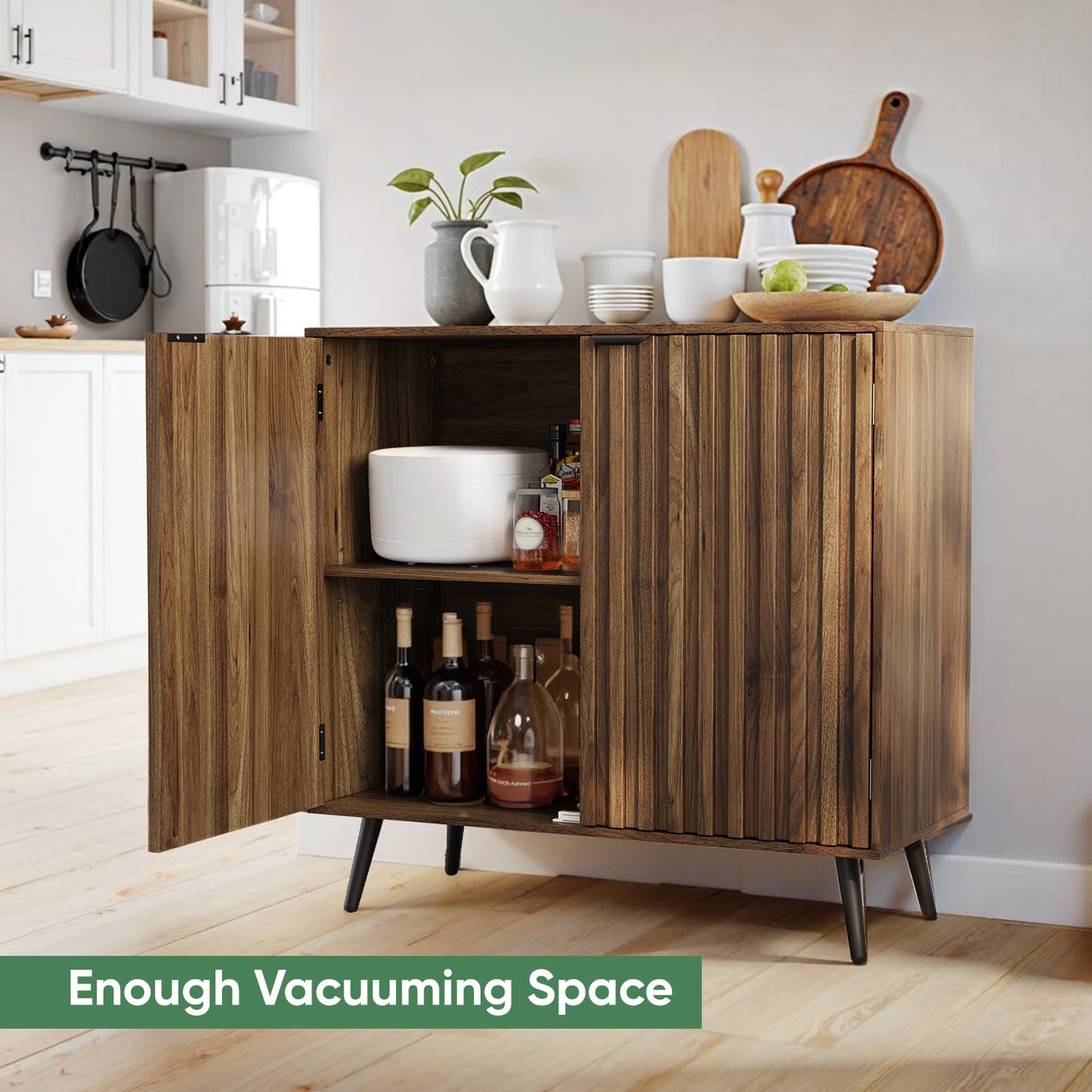 Smart FENDEE Sideboard Cabinet, Wood Storage Cabinet with 1 Adjustable Shelf, Brown