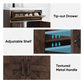 24" Bathroom Vanity with Ceramic Sink, Freestanding Bathroom Storage Cabinet with Barn Door and Flip-Down Drawer, Walnut