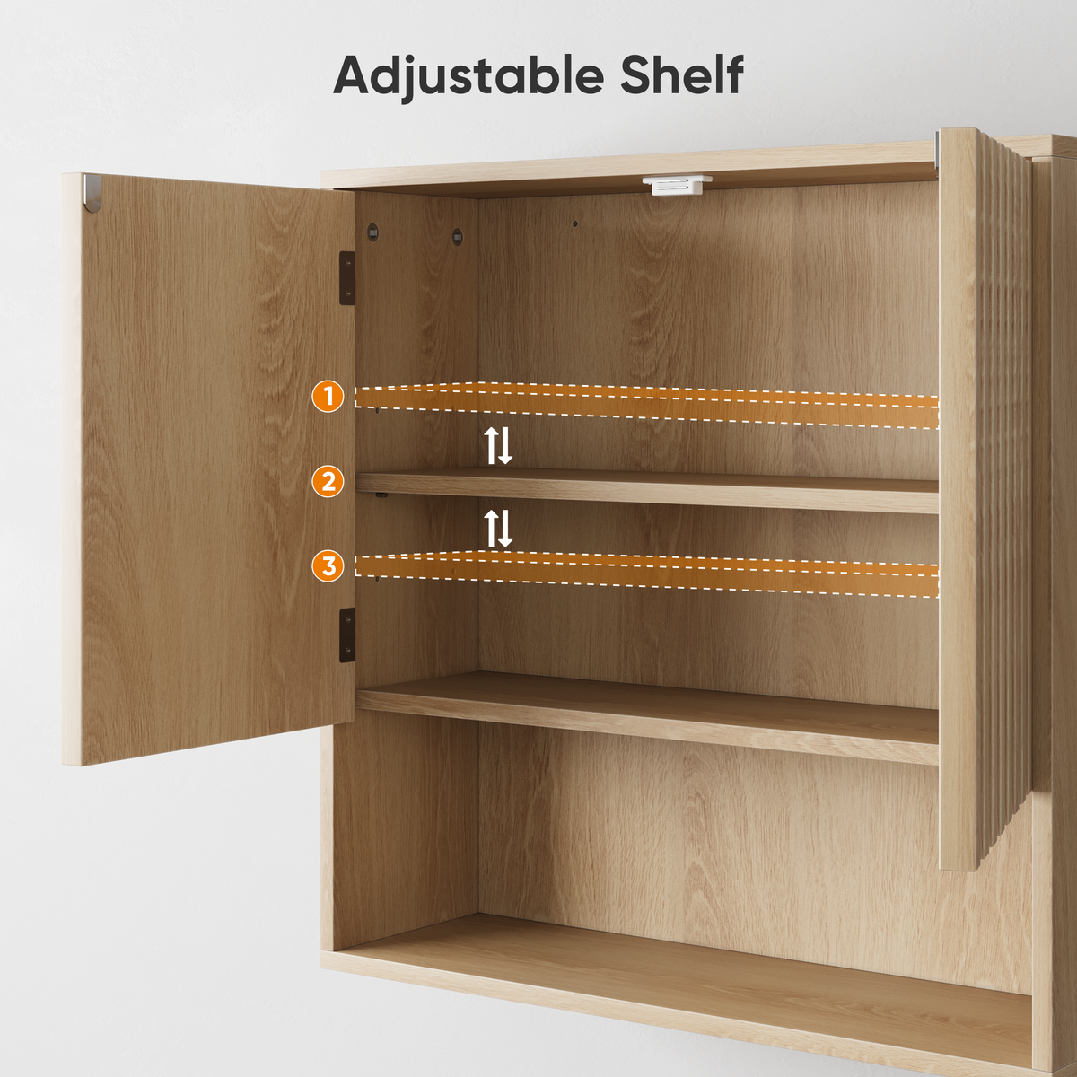 Semiocthome Medicine Cabinet Bathroom Wall Storage Cabinet with Fluted Doors and Adjustable Shelves, Natural Oak