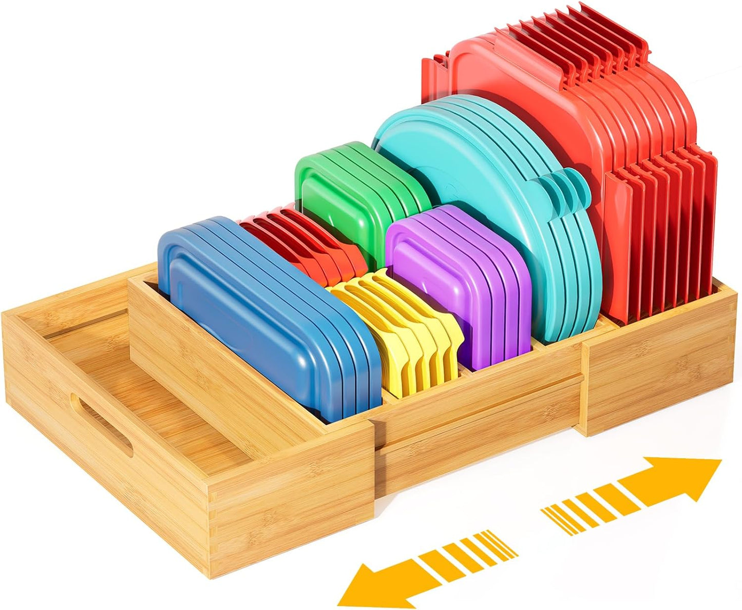 Semiocthome Bamboo Expandable Lid Organizer with 3 Adjustable Dividers,Drawer Caddy