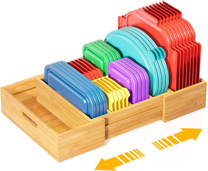 Semiocthome Drawer Organizer Bamboo Expandable Lid Organizer with 3 Adjustable Divider,Kitchen,Natural