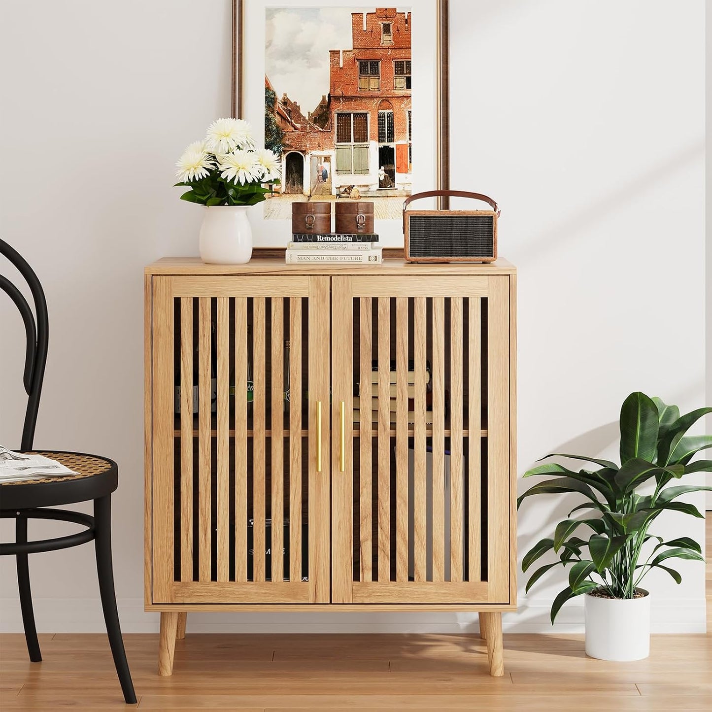 Semiocthome Sideboards and Buffets with 2 Doors and Adjustable Shelve,Coffee Bar for Kitchen, Natural
