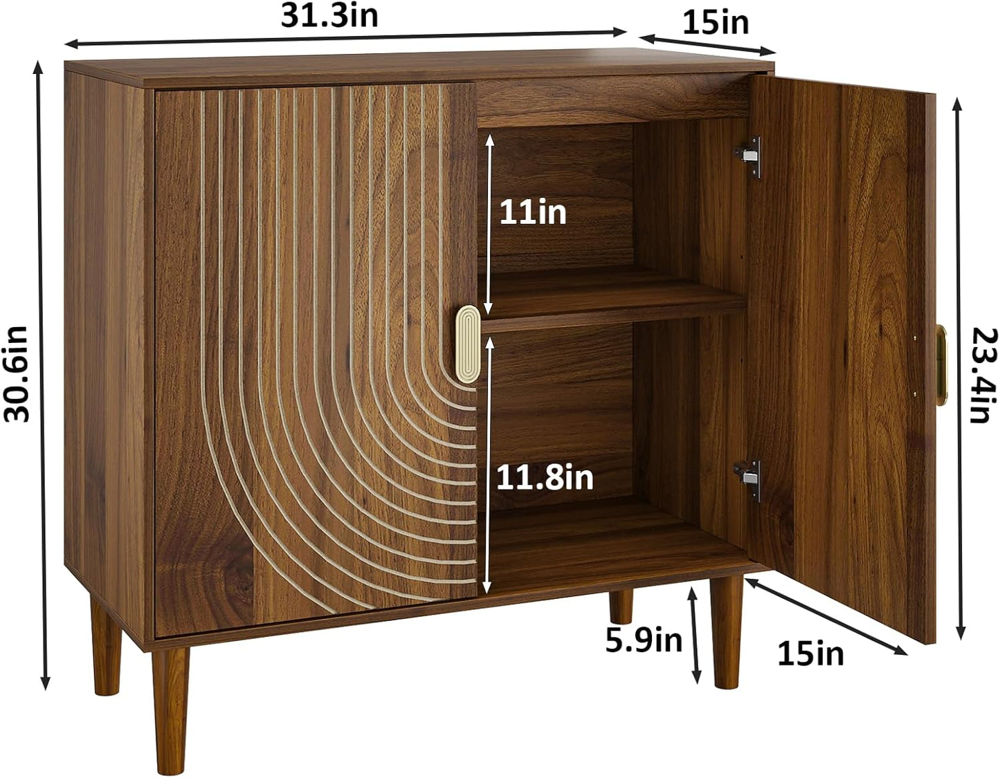 Smart FENDEE Buffet Cabinet with Adjustable Shelf, Kitchen Storage Cabinet, Walnut Wood