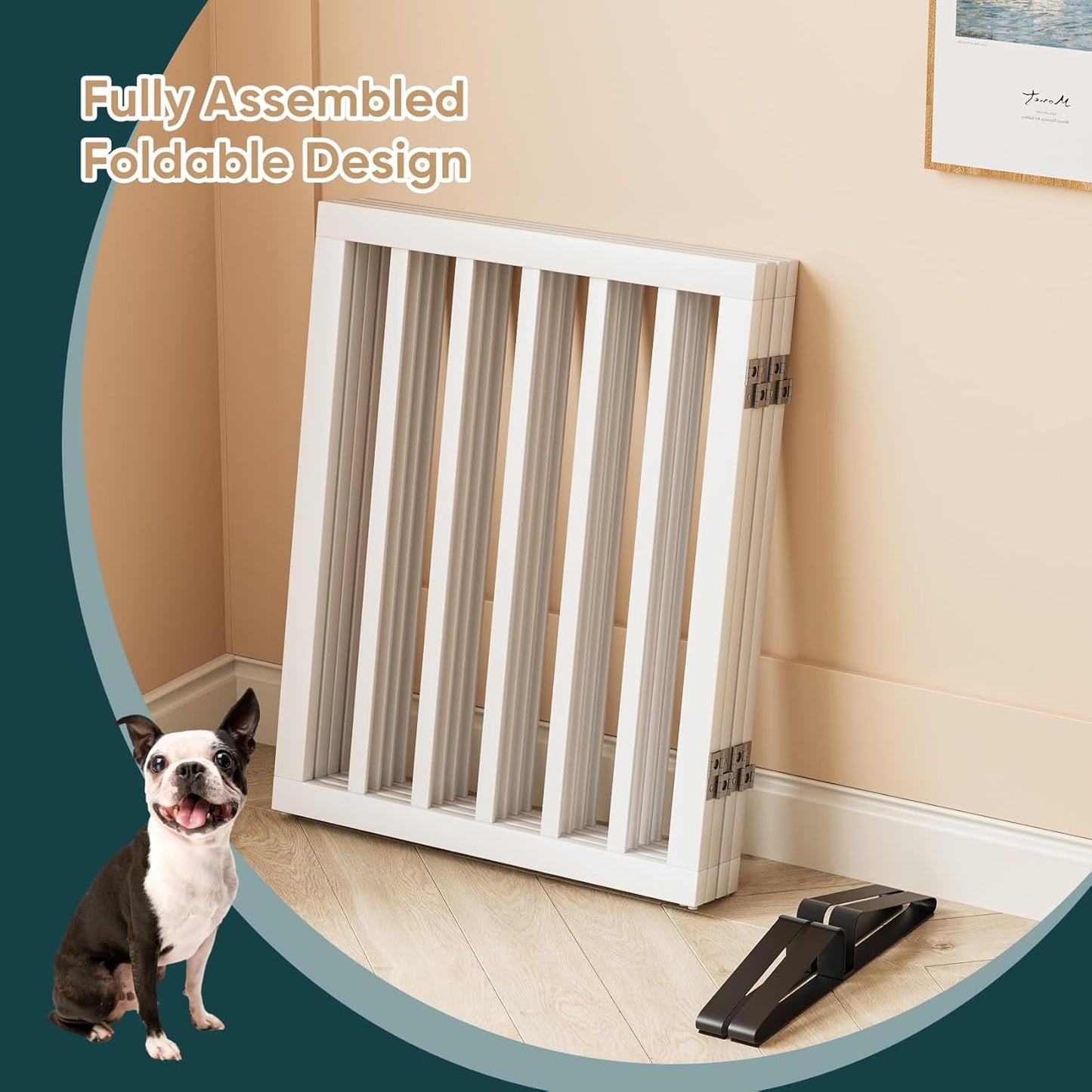 Smart FENDEE Foldable Dog Gate Bamboo Pet Gate Extra Wide Dog Fence for Doorway,24"H,White,4 Panels