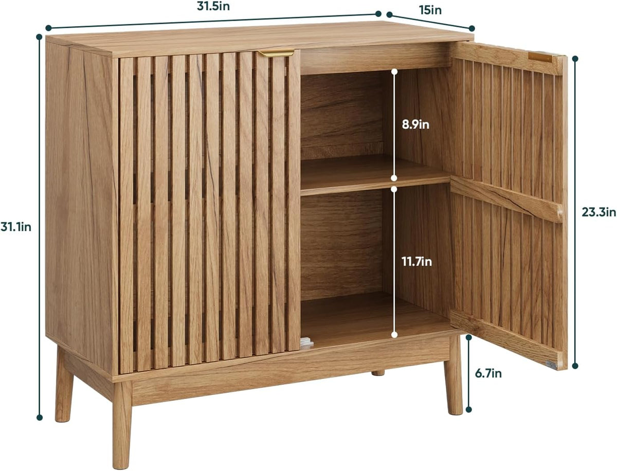 Smart FENDEE Kitchen Buffet Cabinet with Adjustable Shelf, Wood Coffee Bar Cabinet Sideboard,Natural