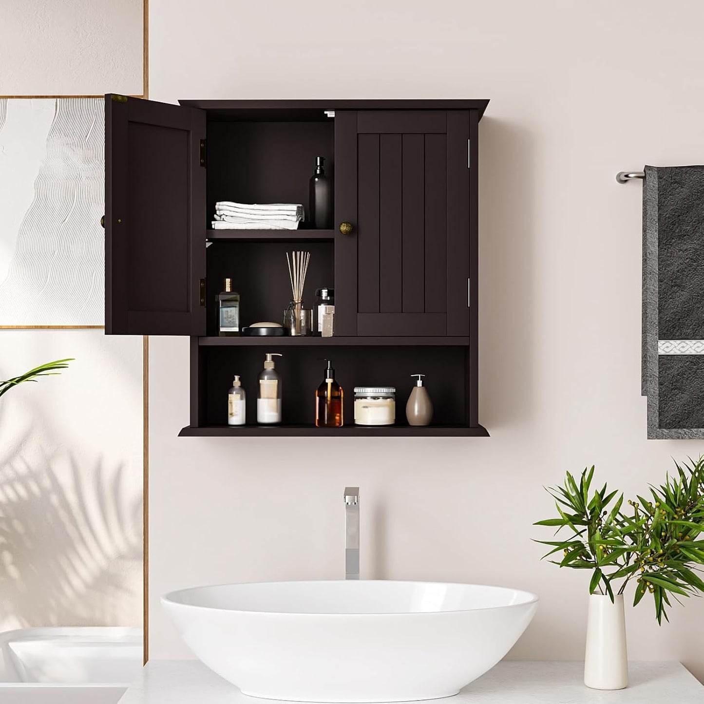 Smuxee Bathroom Wall Storage Cabinets with Door and Open Shelves,over The Toilet Storage,White Small