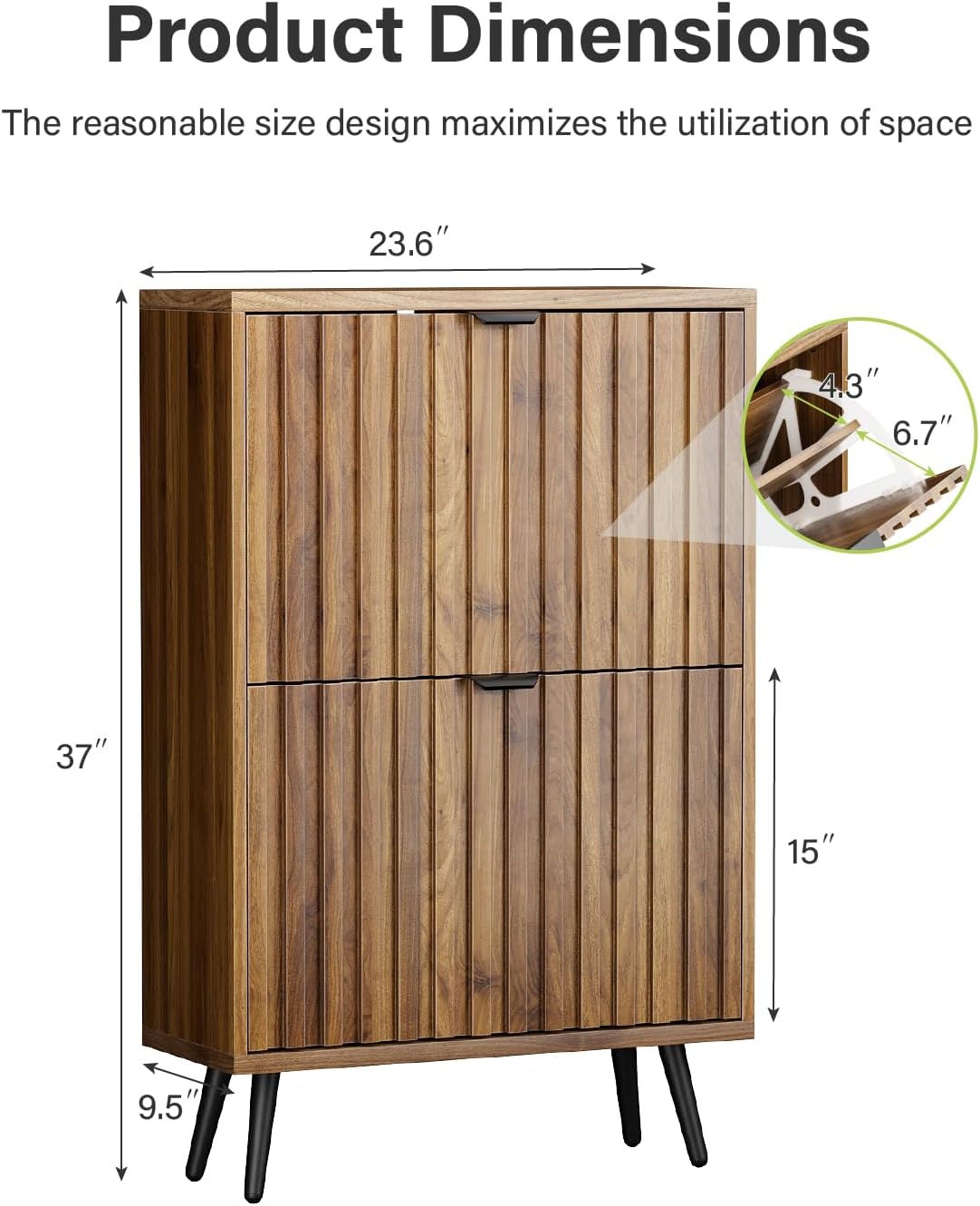 Smart FENDEE Shoe Cabinet with 2 Flip Drawers Slim Shoe Storage Cabinet, Entryway, Walnut, 23.6 in