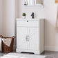 Smart FENDEE 23.62" Bathroom Vanity with Sink, Storage Cabinet with Barn Door & Drawer, White
