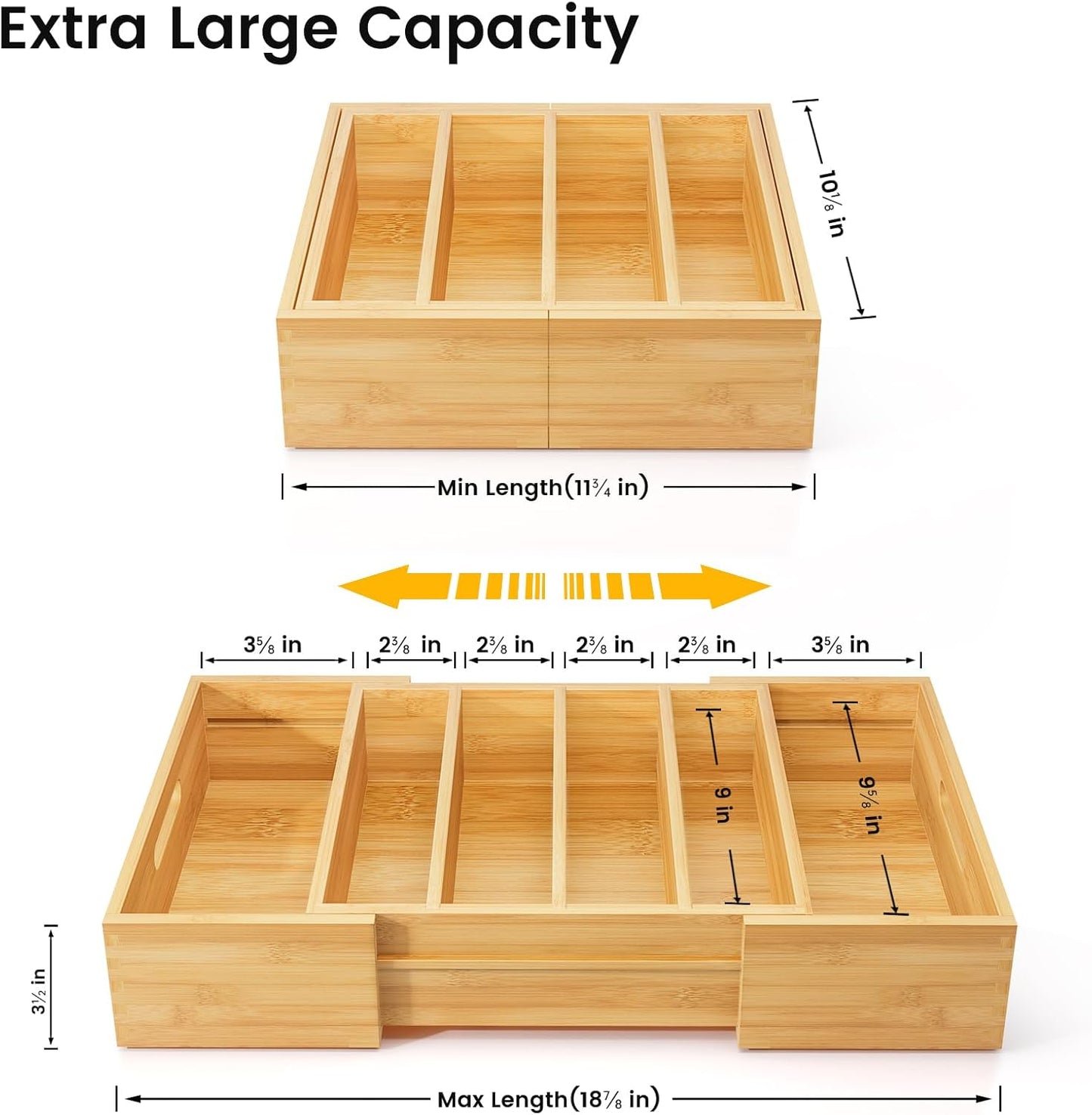 Semiocthome Bamboo Expandable Lid Organizer with 3 Adjustable Dividers,Drawer Caddy