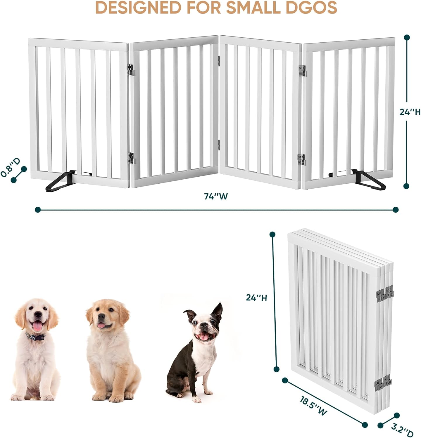 Smart FENDEE Foldable Dog Gate Bamboo Pet Gate Extra Wide Dog Fence for Doorway,24"H,White,4 Panels