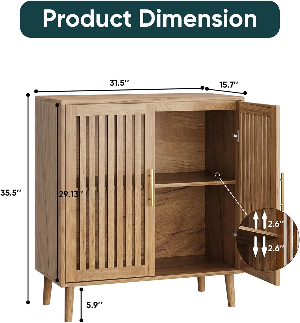 Semiocthome Sideboards and Buffets with 2 Doors and Adjustable Shelve,Coffee Bar for Kitchen, Natural