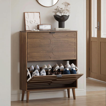 Smart FENDEE Freestanding Shoe Storage Cabinet, 2 Drawers, 2 Shelves, Holds 20 Pairs, Walnut