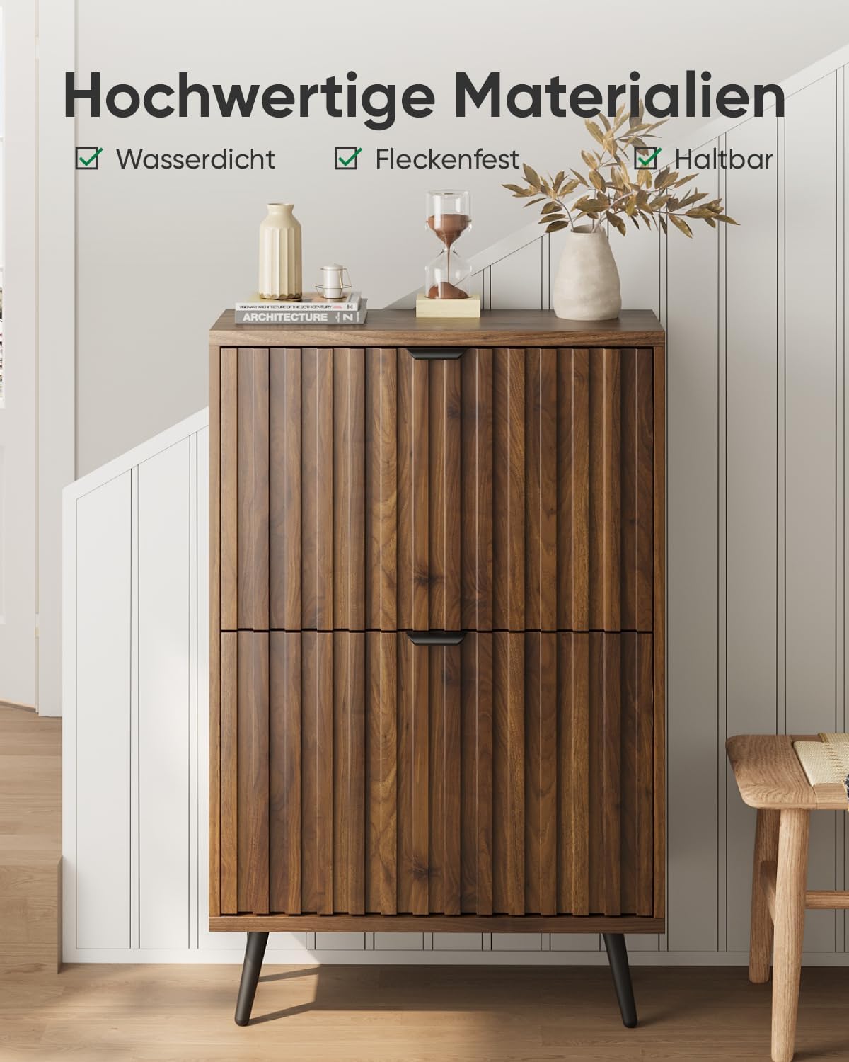 Smart FENDEE Shoe Cabinet with 2 Flip Drawers Slim Shoe Storage Cabinet, Entryway, Walnut, 23.6 in