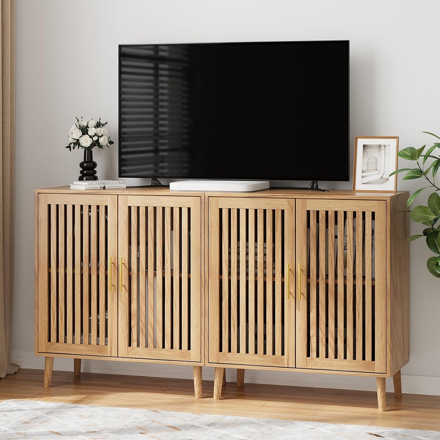 Semiocthome Sideboards and Buffets with 2 Doors and Adjustable Shelve,Coffee Bar for Kitchen, Natural