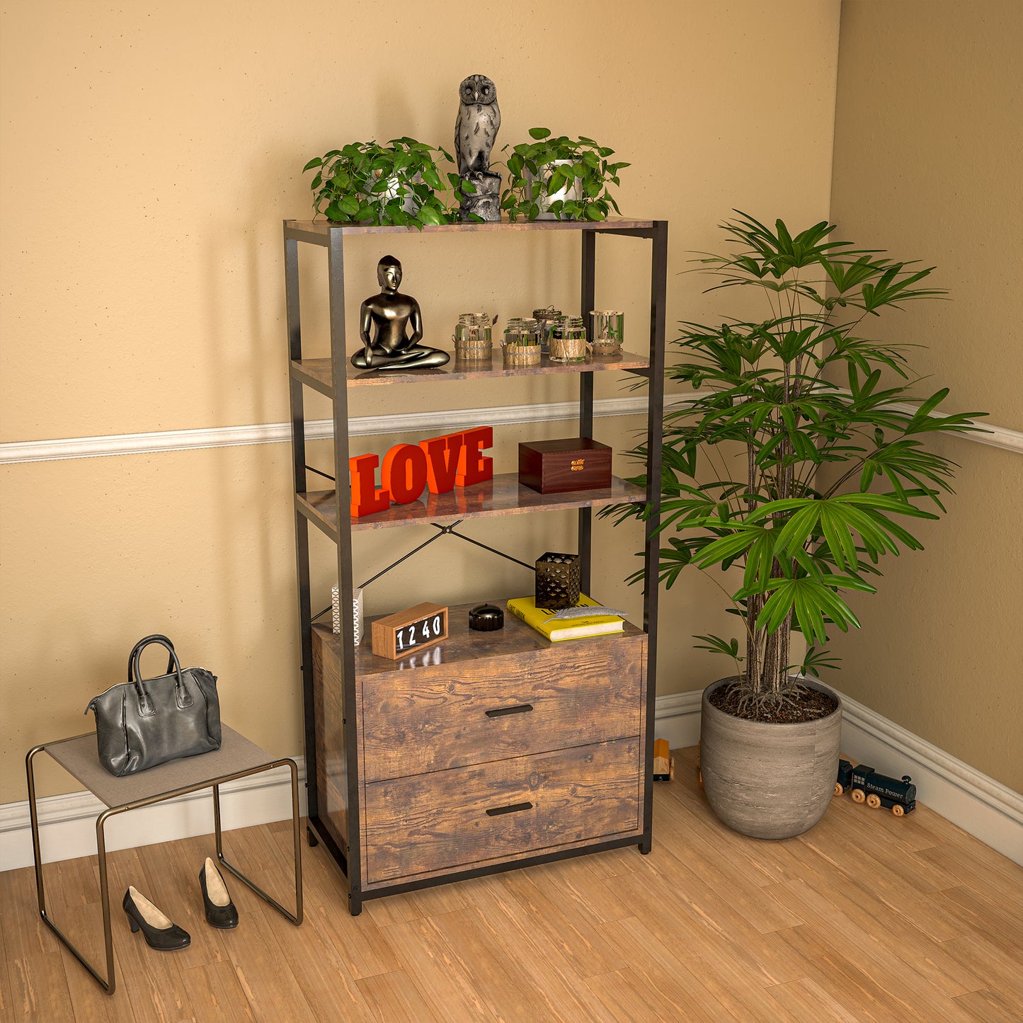 Smuxee Retro Corner Shelf,Storage Place with Door