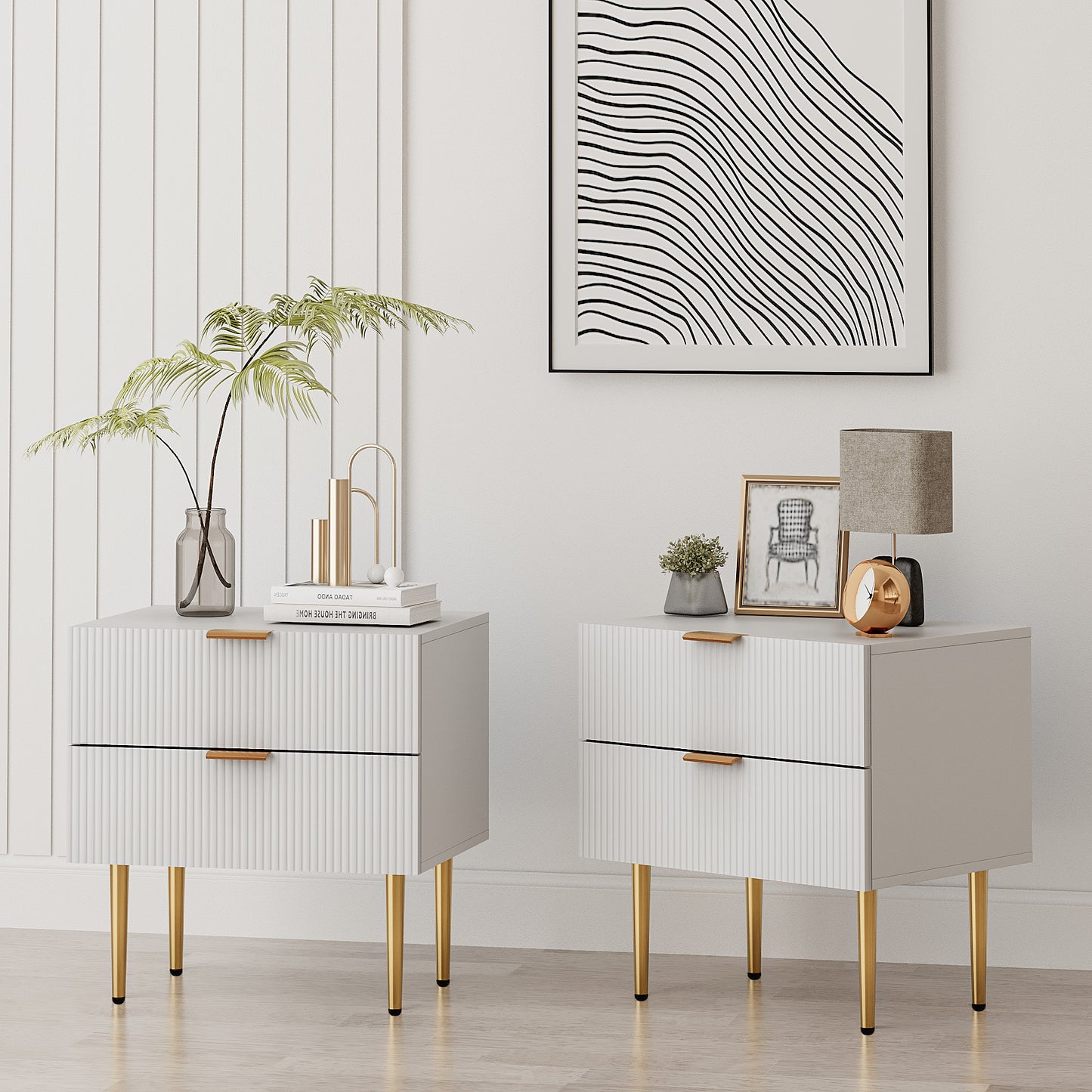 Semiocthome Night Stands for Bedroom with Wave Pattern,Modern End Tables with 2 Drawer