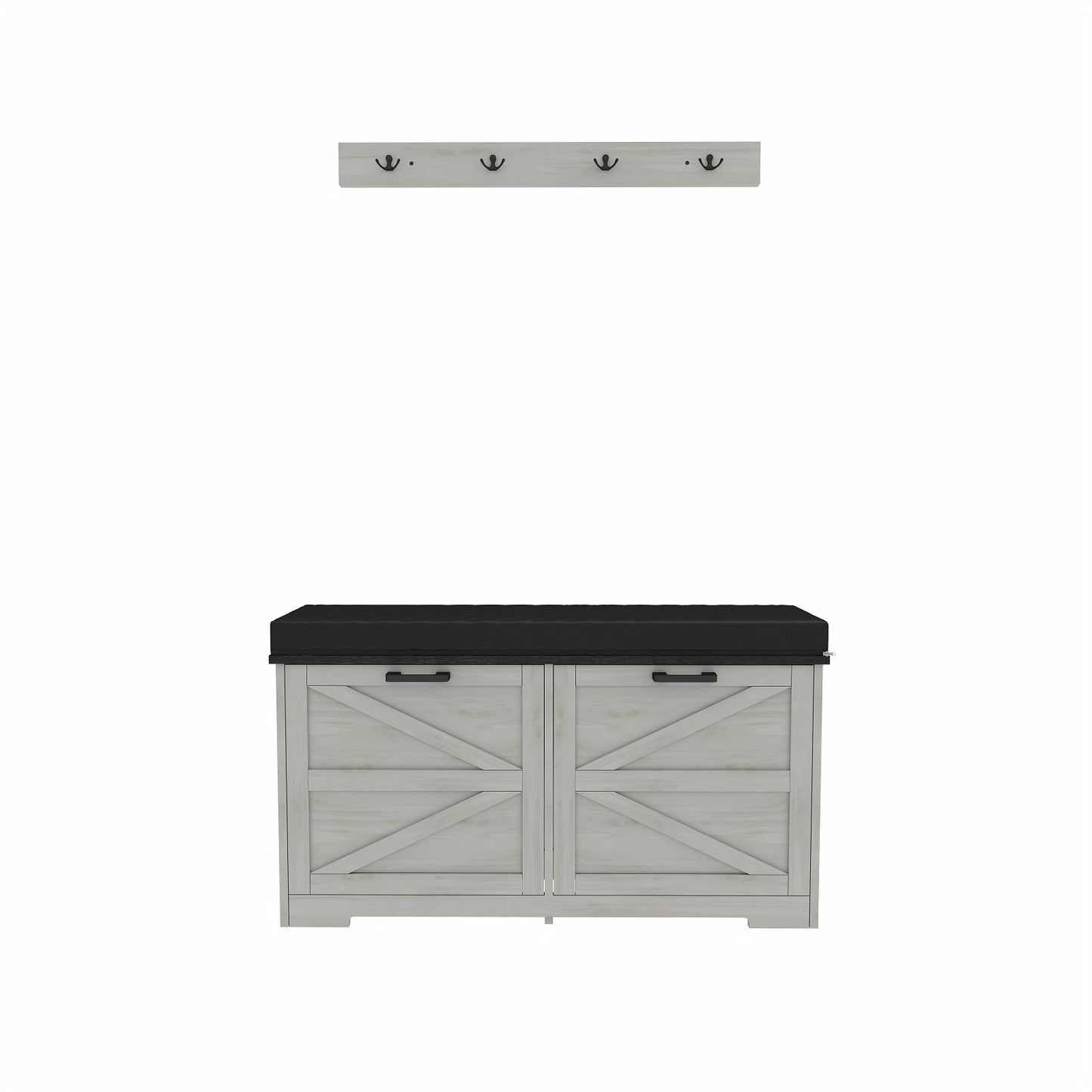 Smuxee Farmhouse Shoe Cabinet with 2 Adjustable Flip Drawer,Entryway Bench with Storage Set,White