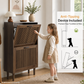Semiocthome Shoe Cabinet with 2 Flip Drawers, Small Fluted Doors, Entryway, 23.6", Walnut