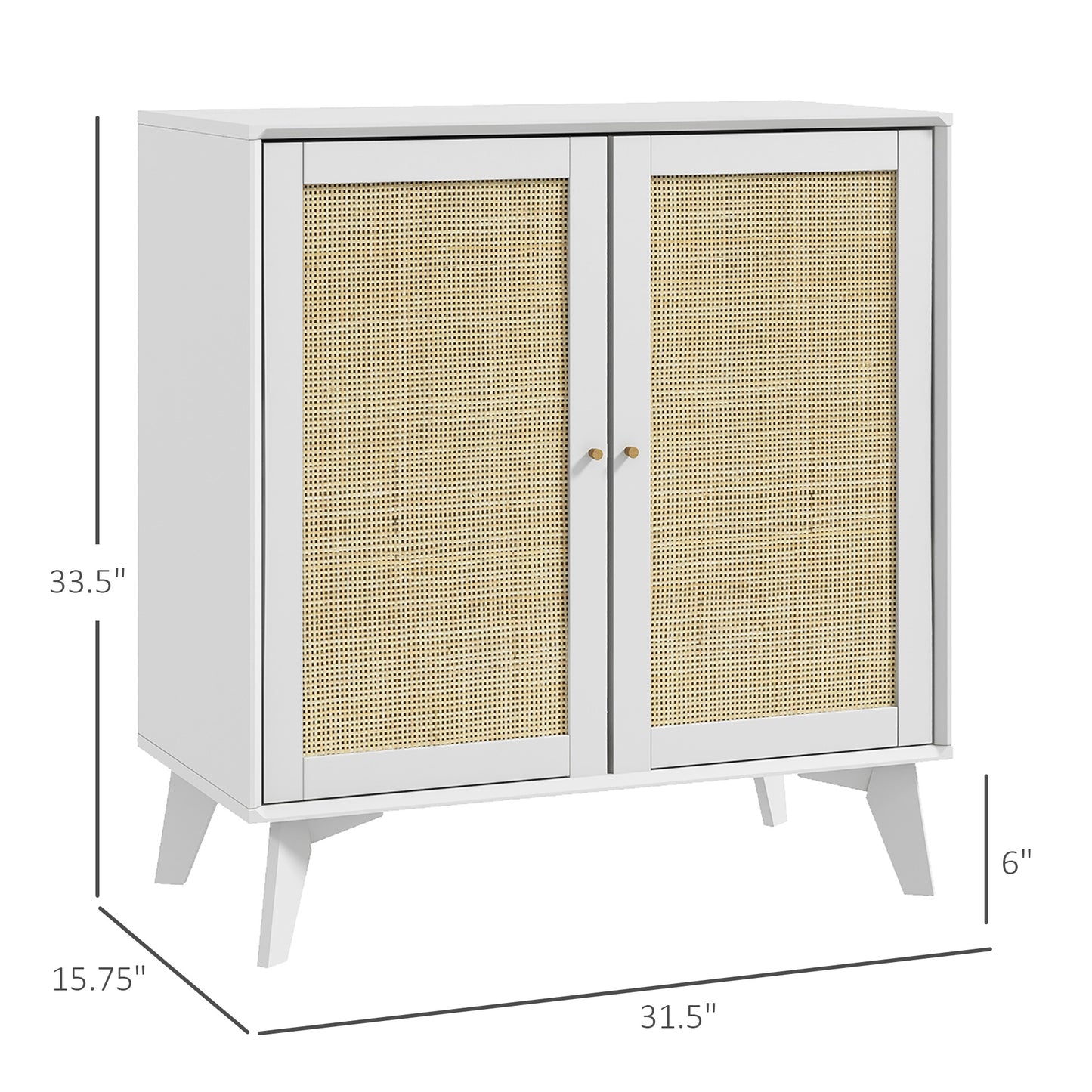 Smart FENDEE Wood Sideboard Buffet Kitchen Storage Cabinet with 2 Rattan Doors, White