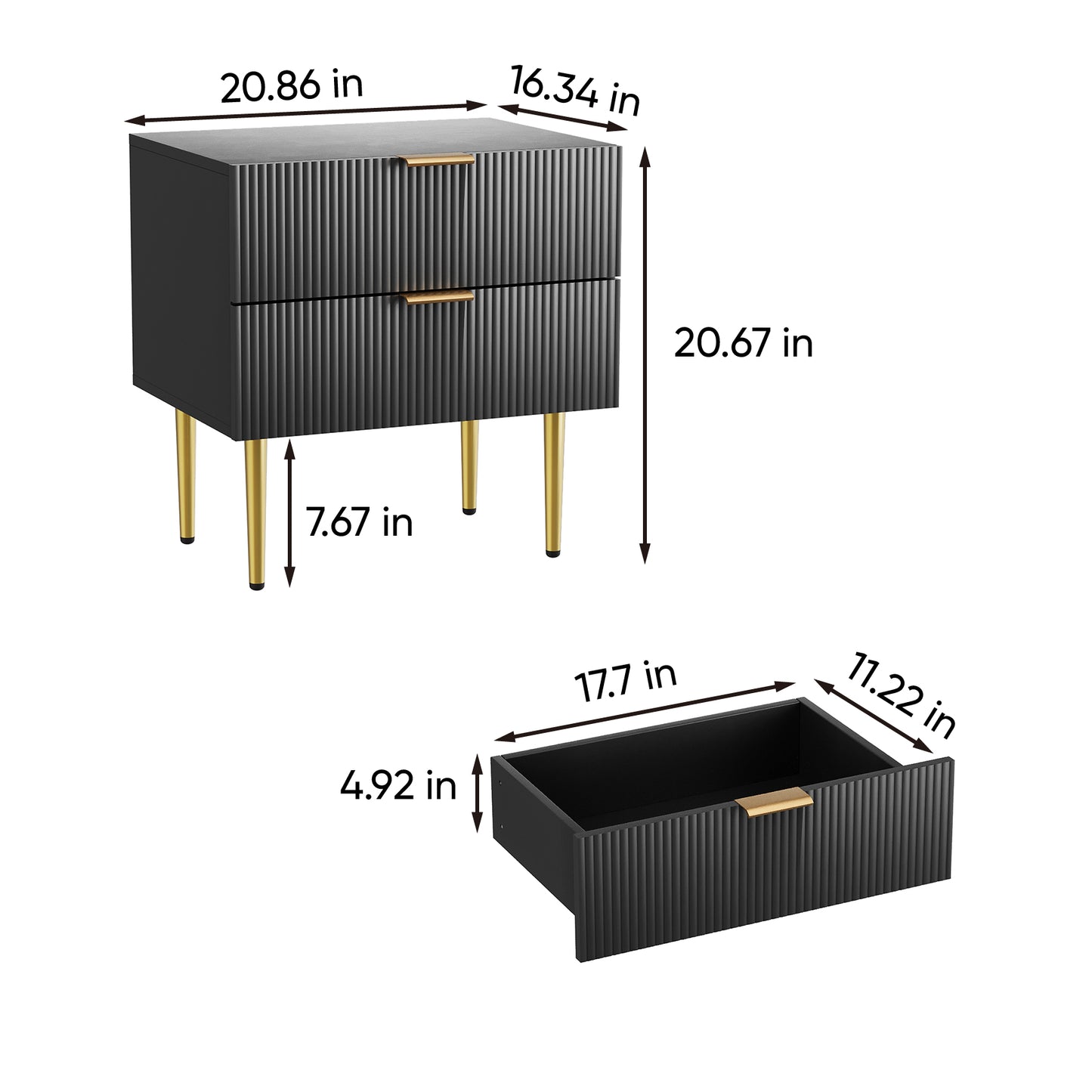 Algherohein Modern Nightstand for Bedroom,Bedside Table with 2 Fluted Drawer