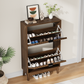 Semiocthome Modern Slim Space Saving Shoe Cabinet 2 Flip Down Slatted Doors 15 Pair Capacity Walnut 23.6 Inch Width