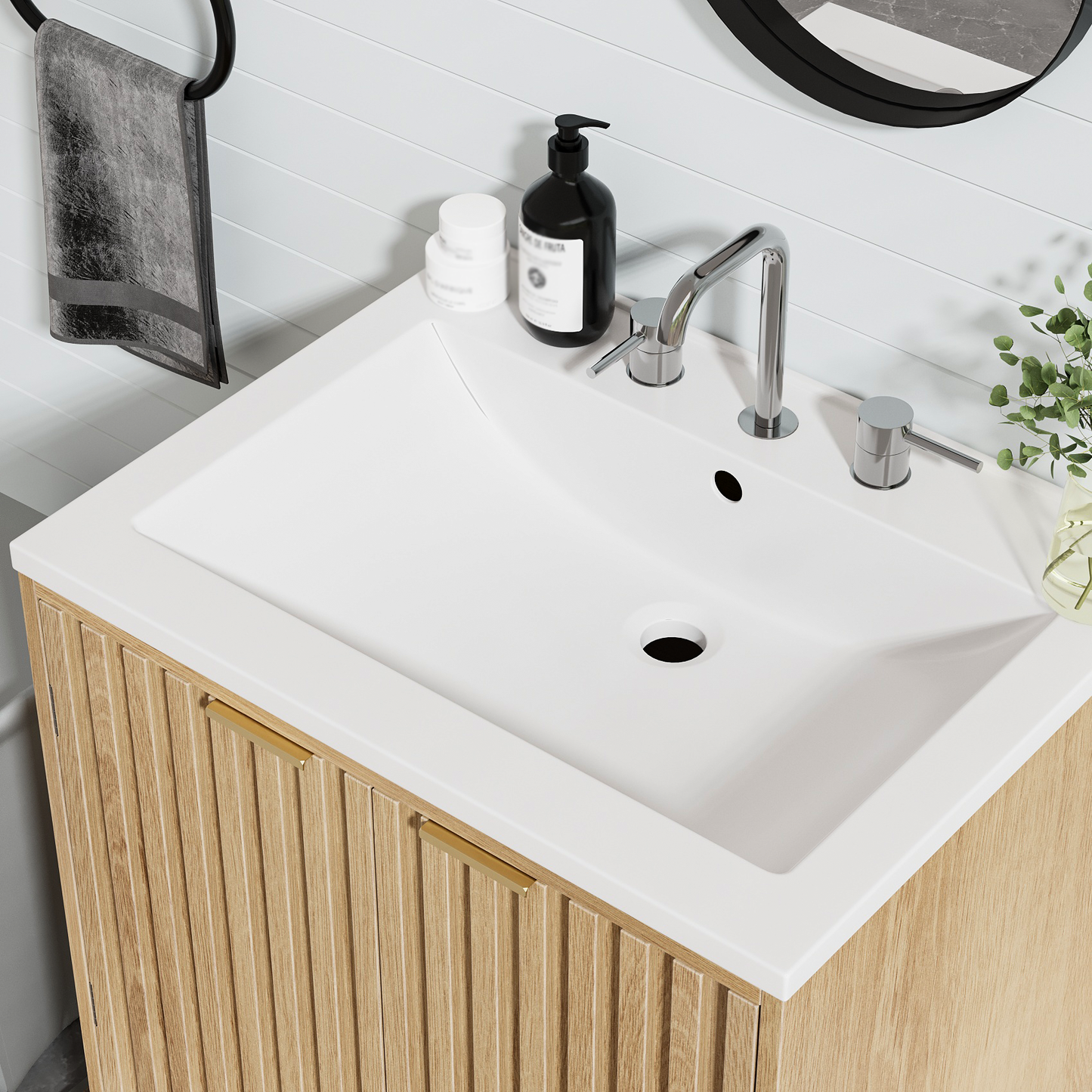 Smuxee Bathroom Vanity with Sink, Freestanding Wood Bathroom Storage Cabinet with Drawer & Doors