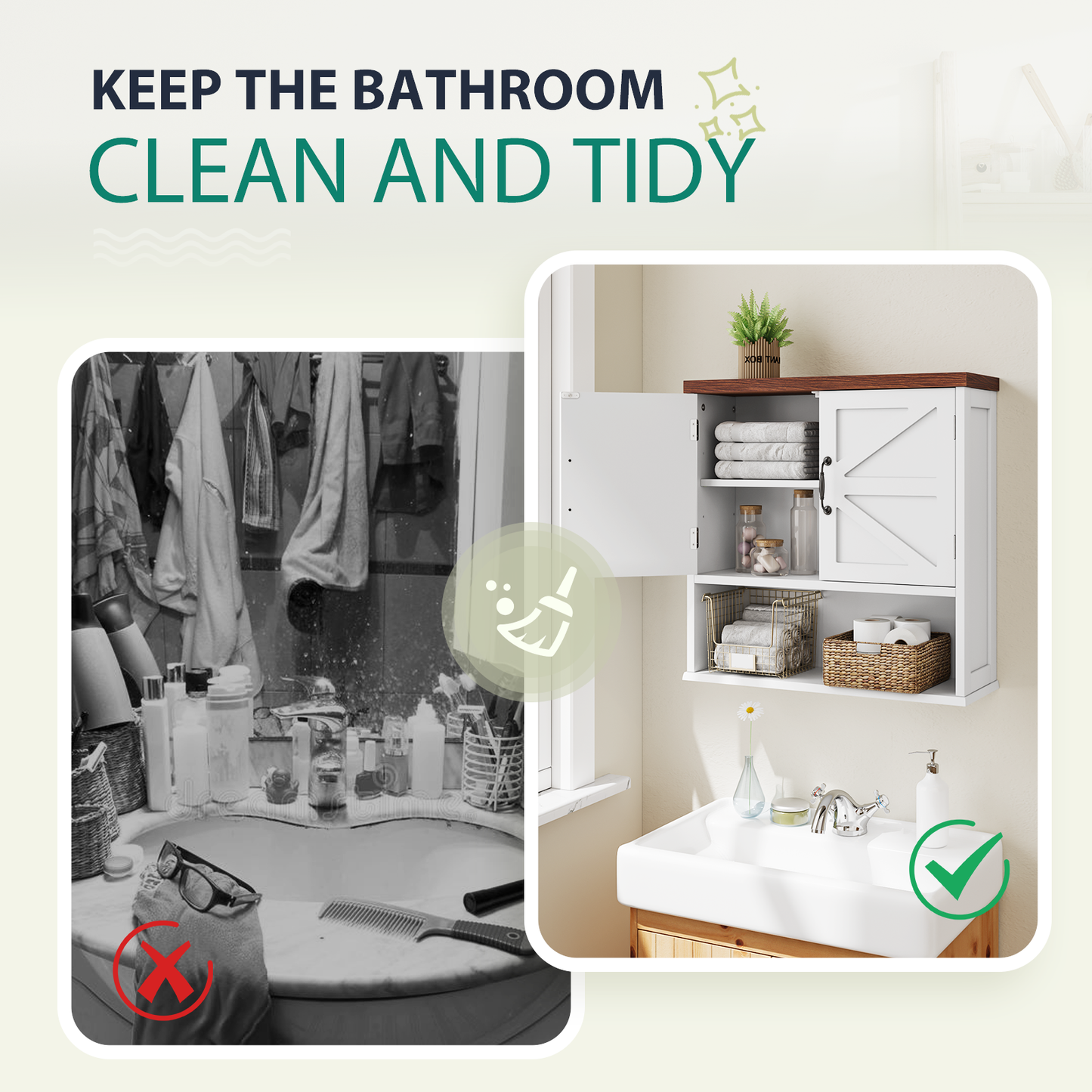 Semiocthome Farmhouse Bathroom Cabinet Medicine Cabinet with Adjustable Shelf for Bathroom,White,Wooden